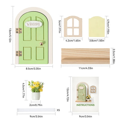 Wooden Elf Door Set Cartoon Room Decor Dollhouse Character Stickers Fairytale-Style Balcony Decor Hanging Ornaments Gift