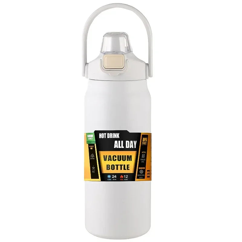 304 Stainless Steel Vacuum Thermos, Portable Outdoor Sports Water Bottle with Straw Cold Hot