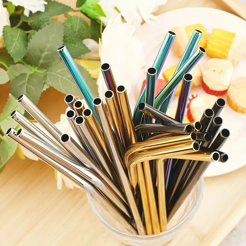 5/10Pcs Reusable Drinking Straw 304 Stainless Steel Straws Straight Bent Metal Straw with Cleaner Brush Pouch Wholesale