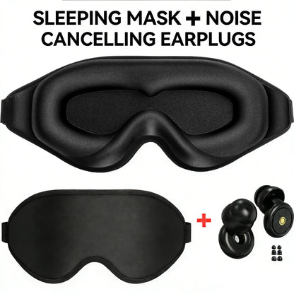 3D Sleep Eye Mask for Sleeping - Insomnia Relief, Light Blocking -  Eye Cover - Adjustable Strap ,With Noise Cancelling Earplugs
