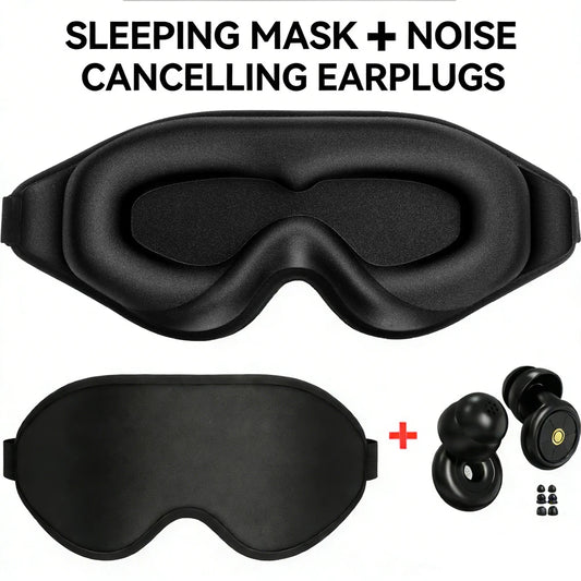 3D Sleep Eye Mask for Sleeping - Insomnia Relief, Light Blocking -  Eye Cover - Adjustable Strap ,With Noise Cancelling Earplugs