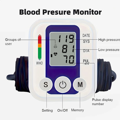 Digital Blood Pressure Monitor BP Testing Kit Medical Heart Rate Meter Armband Automatic Pulse Tonometer Health Care LED Display