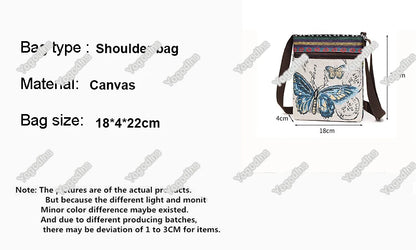 Lady Crossbody Shoulder Bag, Phone Purse Handbag, Ethnic Style Embroidered Messenger Bag, Retro Small Canvas Bag