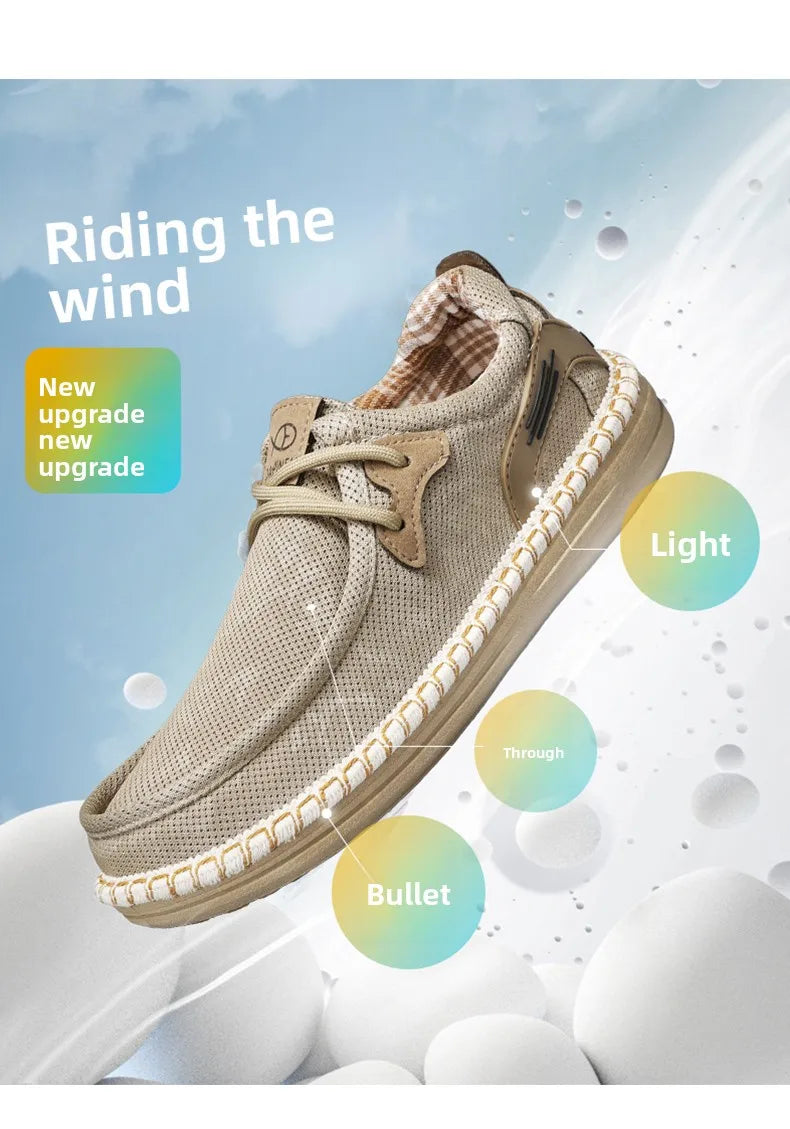 2026 Summer New Men Slip-on Breathable Mesh Shoes, Lazy Casual Hemp Sole Low-top Loafers, Lightweight Anti-slip Fisherman Shoes