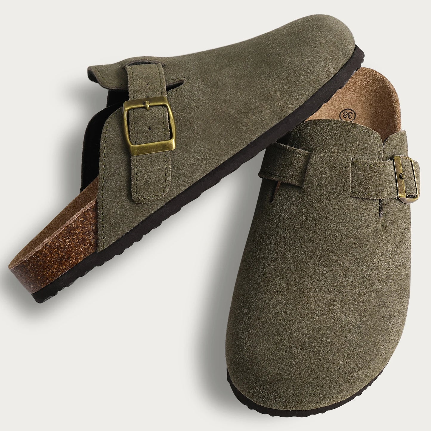 Comwarm Cork Footbed Clogs For Women Men Fashion Leather Mules Comfort Potato Shoes With Arch Support Indoor Outdoor Flat Slides