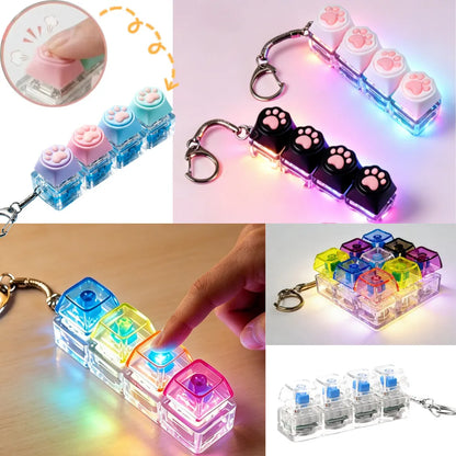 NEW LED Keyboard Keychain Fidget Toy Crystal Clicker Sensory Toy for Stress Relief Keyboard Keychain Fidget Gadget for Adults