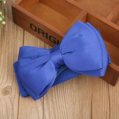 1Pcs New Big Bowknot Waist Belt Elastic Stretch Buckle Bow Waistband Wide Satin Bow Belt for Girls Lady Women