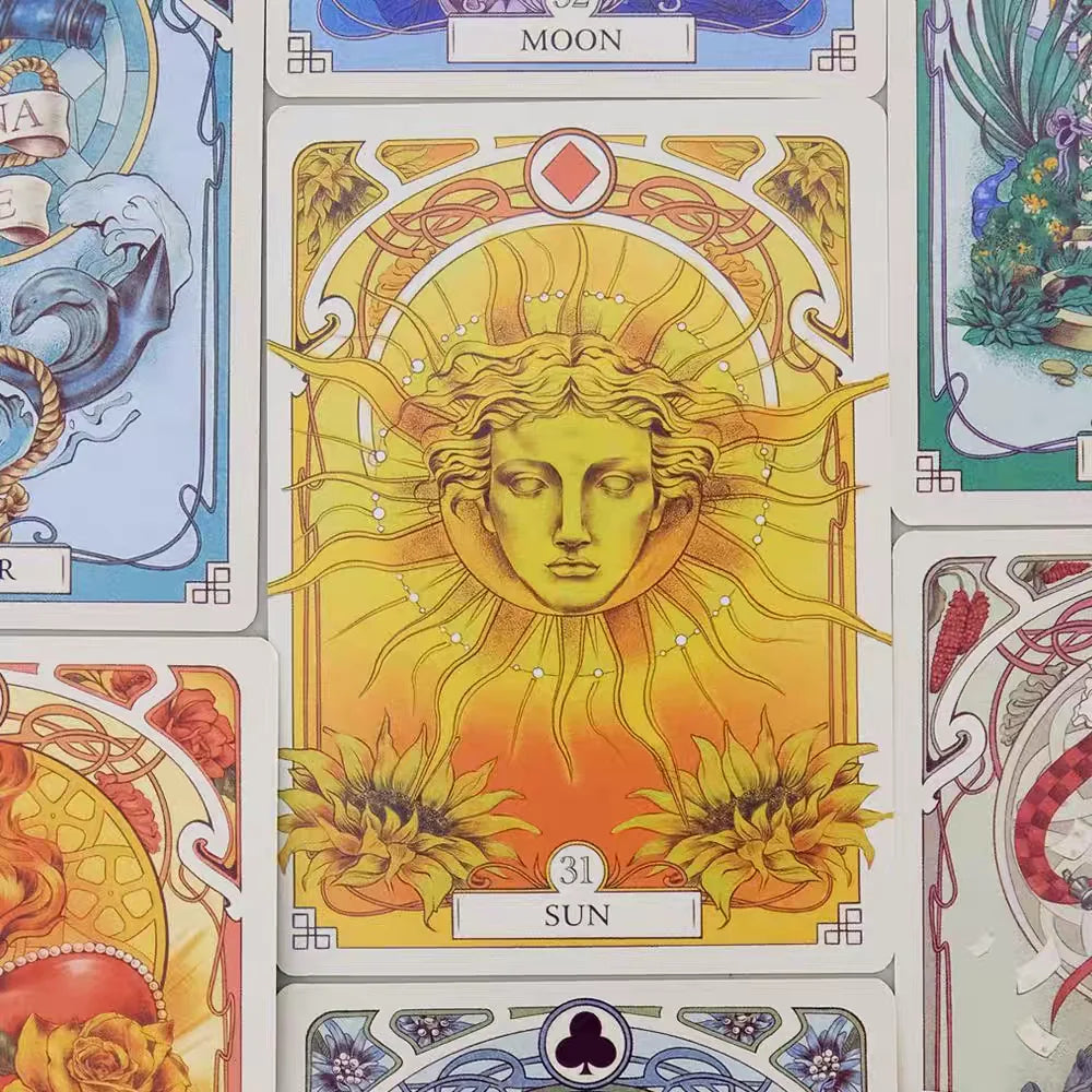 Romantic Lenormand Oracle Cards 10.2*7.2cm English Vision Art Nouveau Floral Motifs 37 Pcs Deck 4*2.8inch For Party, Board Games