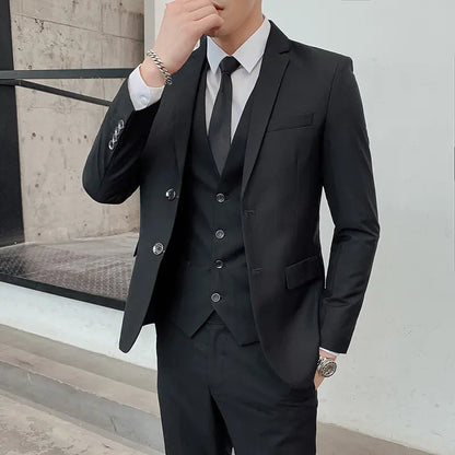 Suit (Blazer+Vest +Trousers) Men's Fashionable Gentleman Business Banquet Korean-style Formal Dress Casual Wedding 3-piece Set