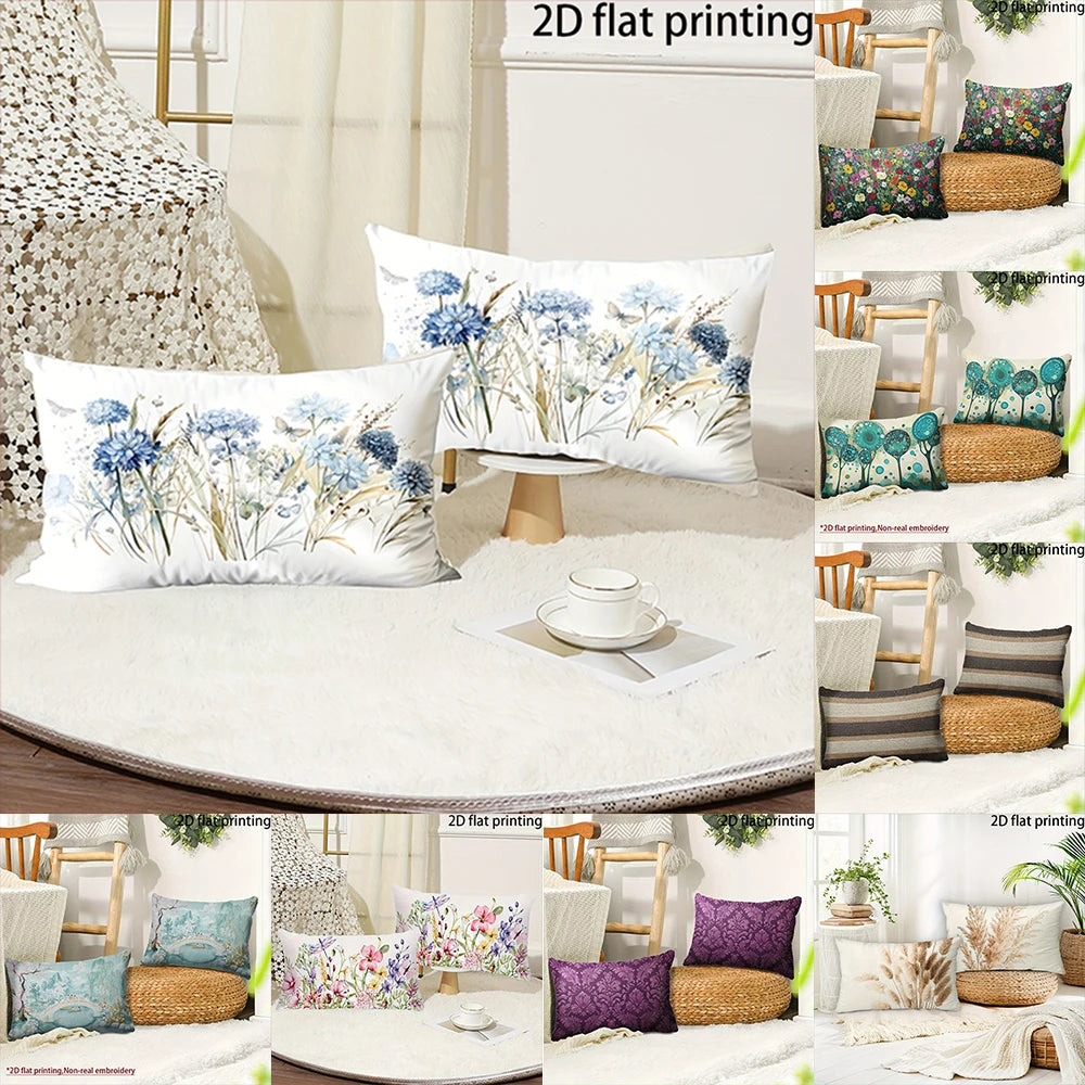 Two-piece suit Blue Floral Pillowcase for Bed , Used for sofas, chairs, cars, decorative cushion covers, pillowcases.