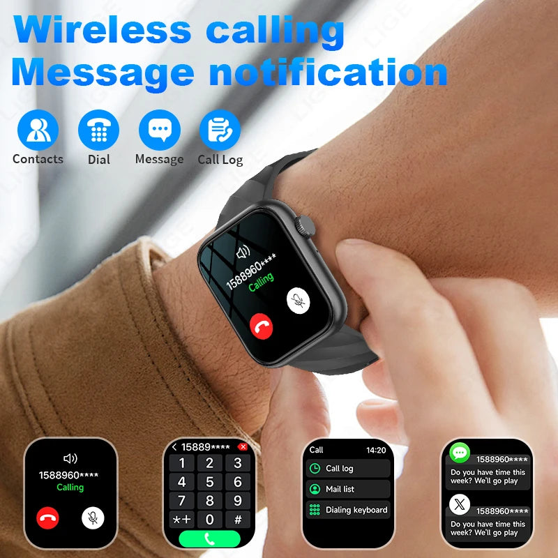 Smartwatch 1,83 cala dla mężczyzn i kobiet, dotykowy ekran, sportowy zegarek fitness, połączenia Bluetooth, cyfrowy smartwatch, wodoodporność IP68
