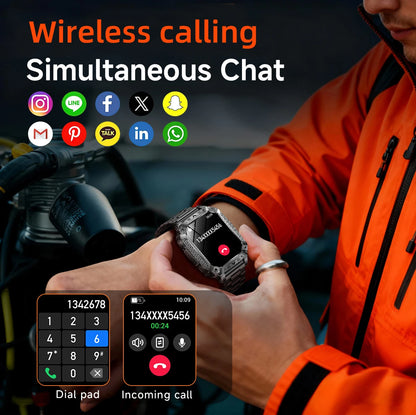 LIGE Wojskowy Inteligentny Zegarek 2.01'' Ekran HD Outdoor Sportowy Męski Zegarek SOS Czerwony Alarm Migająca Latarka Monitor Zdrowia Smartwatch