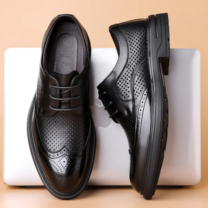 Summer New Leather Shoes Men's Business Hollow Holes Soft Bottom Men's Sandals Formal Wear Breathable Office Dress Shoes for Men