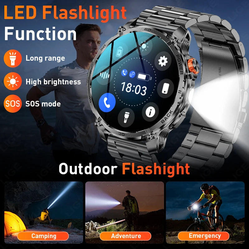 LIGE 2026 Nowy Wojskowy Smartwatch Męski Bateria 1000mAh Wodoodporny 5ATM GPS Rozmowy Bluetooth Wyświetlacz AMOLED Sportowy Smartwatch dla Mężczyzn