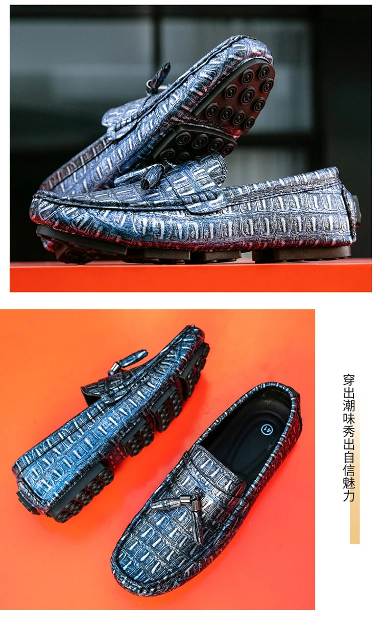 Casual Summer MenLoafers  Shoes Men's Slip-On Anti-Slip Breathable Loafers Shoes Round Toe Flat Heel Rubber Outsole PU Mens