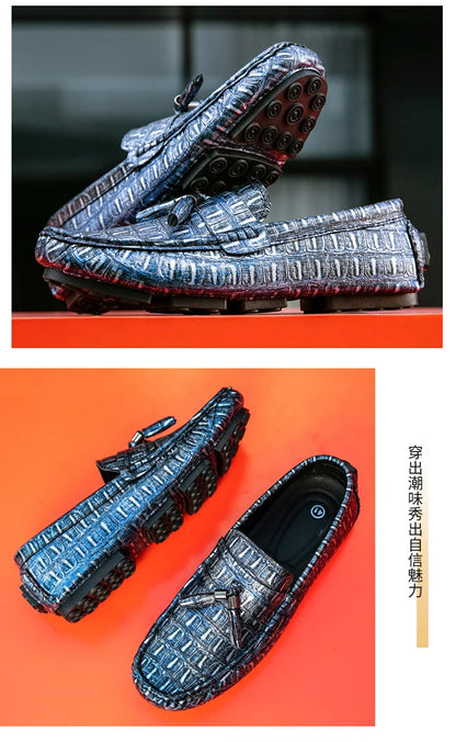 Casual Summer MenLoafers  Shoes Men's Slip-On Anti-Slip Breathable Loafers Shoes Round Toe Flat Heel Rubber Outsole PU Mens