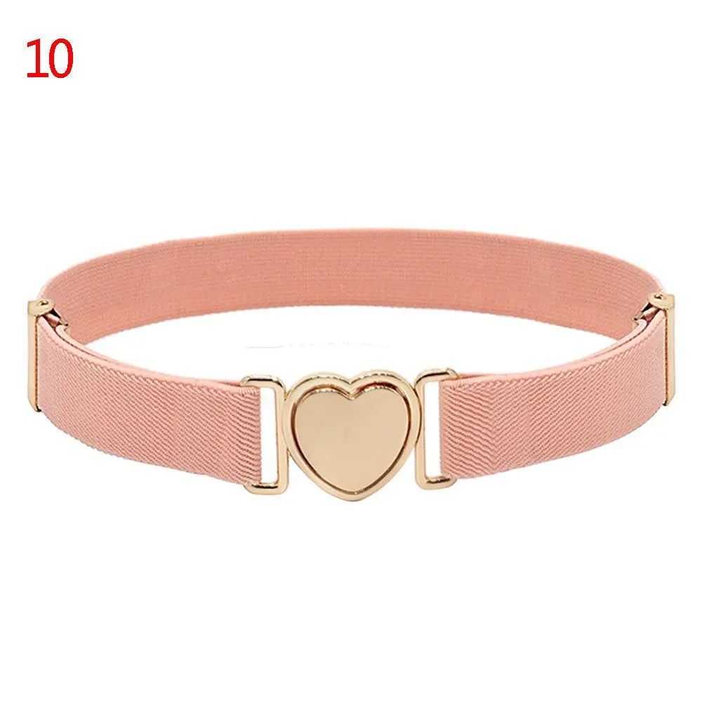 2022 Children Stretch Belts Girls Multicolor Adjustable Elastic Waist Belts with Heart Shape Buckle Waistband Accessories
