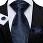 Black And Silver Paisley Floral Men's Ties Gray Blue Pink Wedding Accessories Neck Tie Set Handkerchief Cufflinks Gift For Men