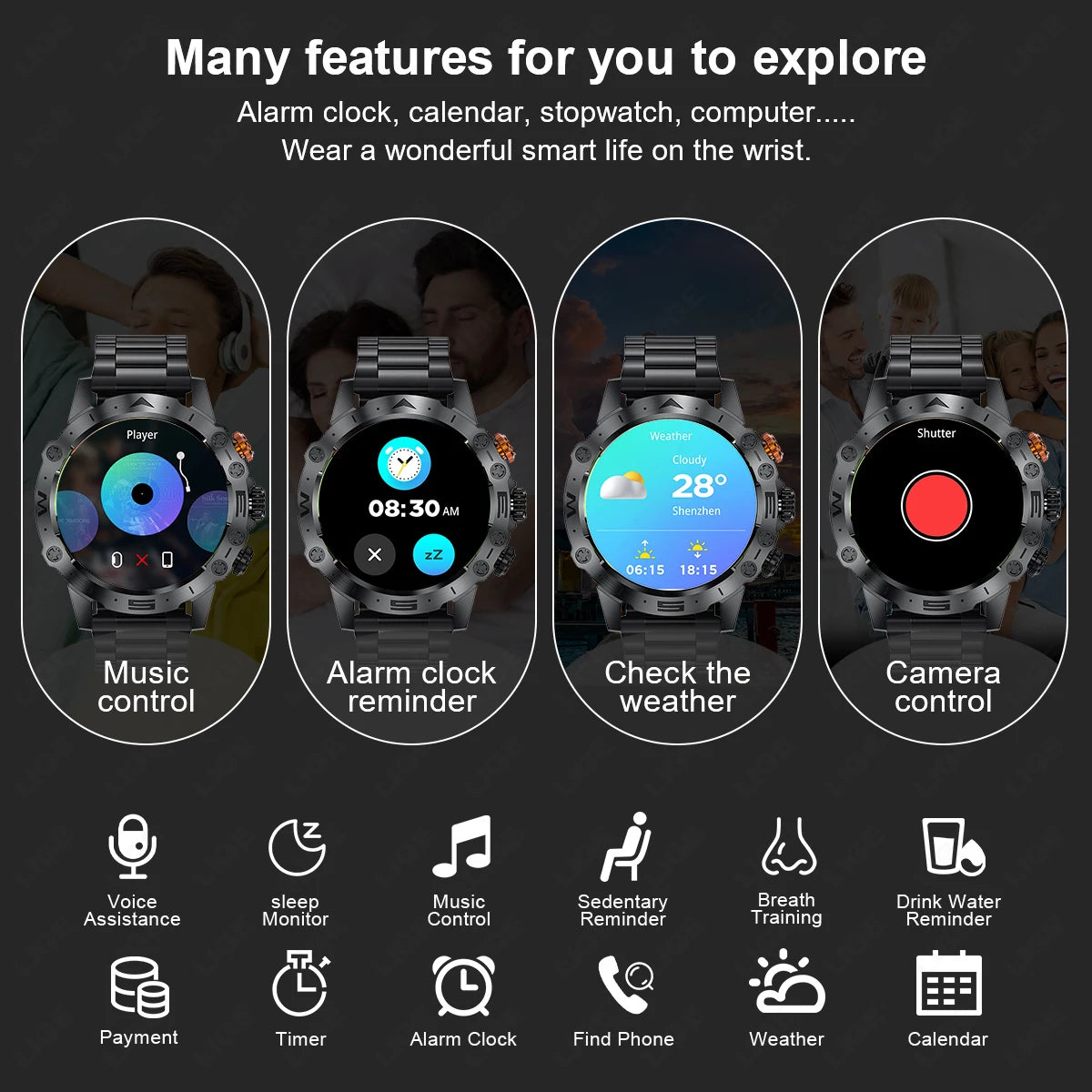 2026 AI Głos Mężczyźni Smartwatch Wojskowy Monitor Zdrowia Bezprzewodowe Połączenia Fitness Wodoodporny Sportowy Smartwatch dla Telefonów z iOS i Androidem
