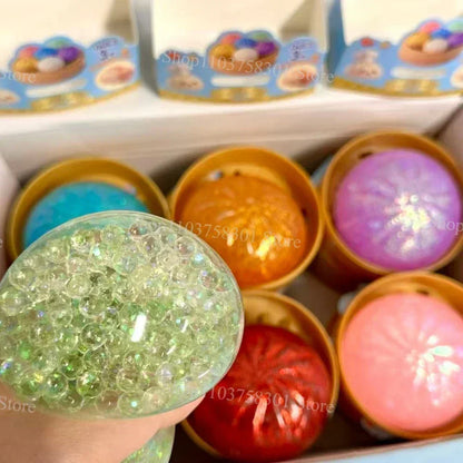 Colorful Dumpling Squishes Stress Balls Fidget Sensory Toys Simulation Food Squishies Bun with Steamer Squeeze Dough Ball Gifts