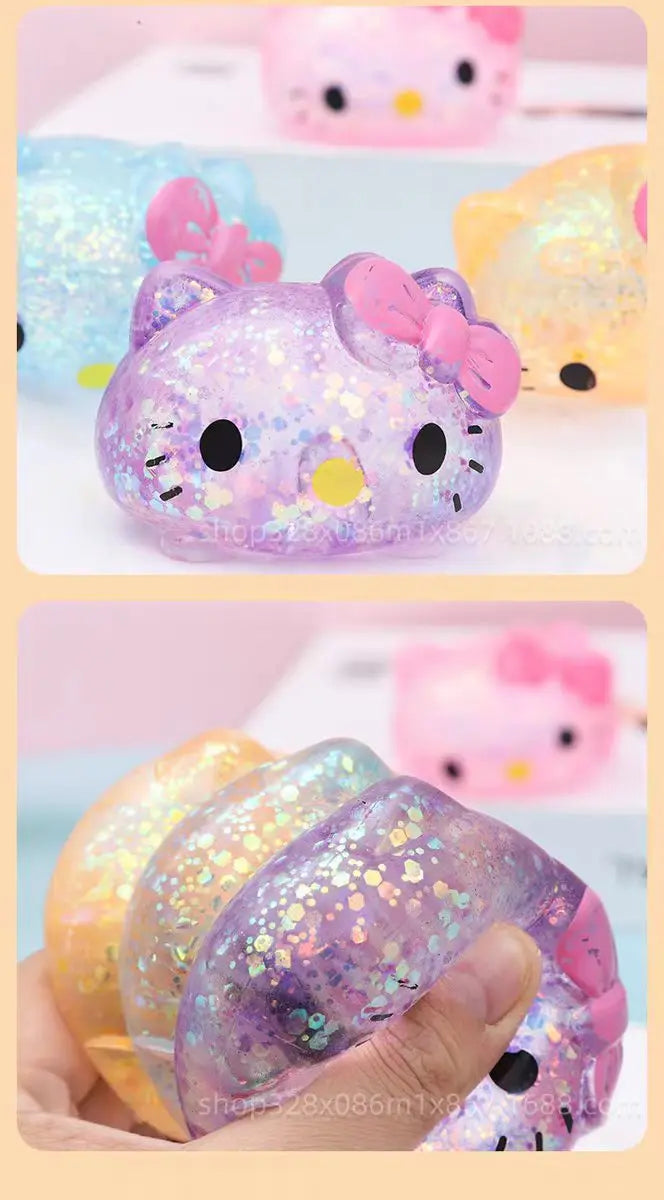 Hello Kitty Squeeze Toy Flash Glitter Stress Ball Slow Rising Squishy Fidget Toy Sensory Anxiety Relief Novelty Gift