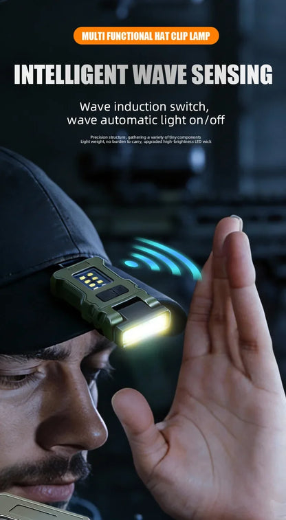 Portable LED Work Light Clip On Hat Light, Mini USB Rechargeable EDC Flashlight for Fishing Home Emergency Camping Headlamp