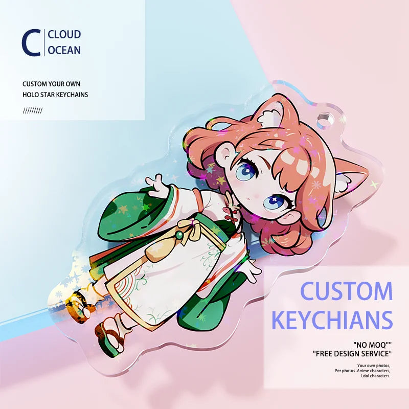Custom Acrylic Keychains Cartoon Logo Key Chains Photo Customized Anime Charms Hologram Clear Personalized Designer Keychain