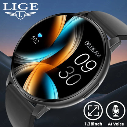 LIGE New Smart Watch Men Bluetooth Call Heart Rate Blood Oxygen Monitoring IP67 Waterproof Sports Men Smartwatch for Android ios