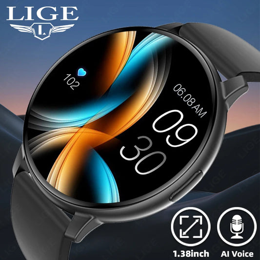 LIGE New Smart Watch Men Bluetooth Call Heart Rate Blood Oxygen Monitoring IP67 Waterproof Sports Men Smartwatch for Android ios