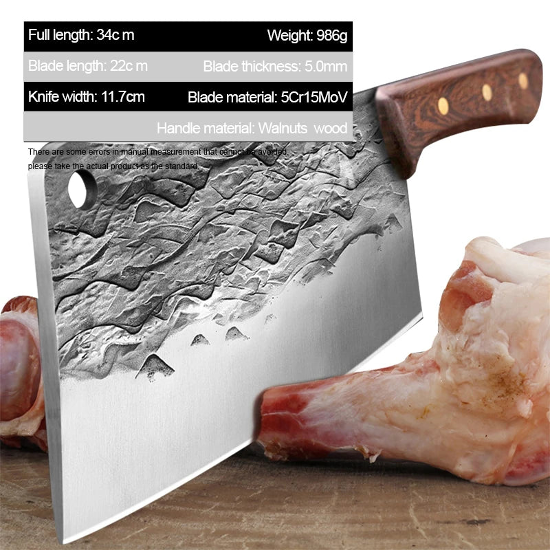 1 KG Chopping Knife 5mm Thickened Handmade Forged Kitchen Bone Knife Butcher Durable Hard Blade Chopper Kitchen Knife Cleaver