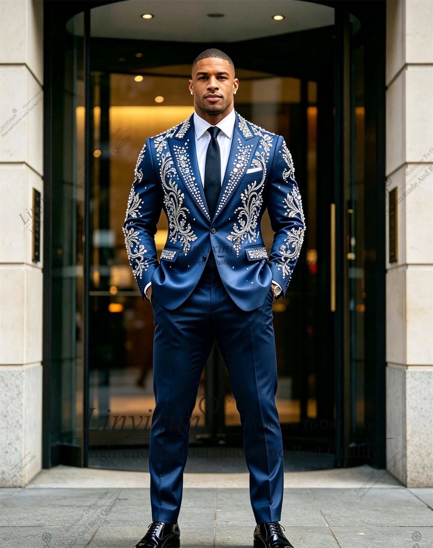 Elegant Wedding men's suits and separates Jewelry Stones Ornament Prom Blazers Customized 2 Pieces Groom Formal Party Tuxedos