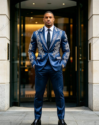 Elegant Wedding men's suits and separates Jewelry Stones Ornament Prom Blazers Customized 2 Pieces Groom Formal Party Tuxedos