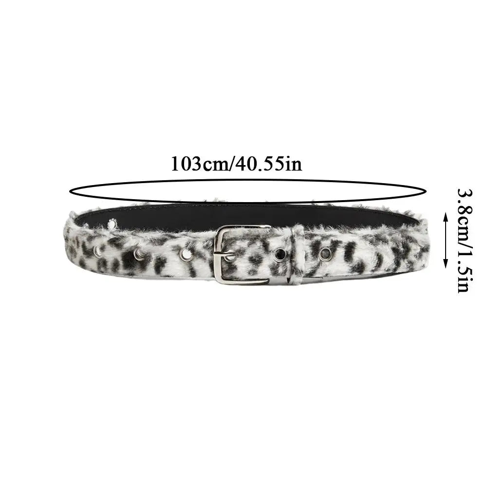 Retro Leopard Print Faux Fur Belt Y2k Pink Fur Belts Punk American Sexy Women's Waistband Winter Fluffy Waist Belt Accessories
