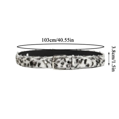 Retro Leopard Print Faux Fur Belt Y2k Pink Fur Belts Punk American Sexy Women's Waistband Winter Fluffy Waist Belt Accessories