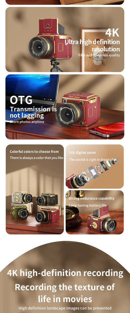 4K Retro Digital Camera 64MP Ultra Clear Pixels 16X Zoom 20 HD Screen Portable CCD Vintage Camera For Beginners And Students