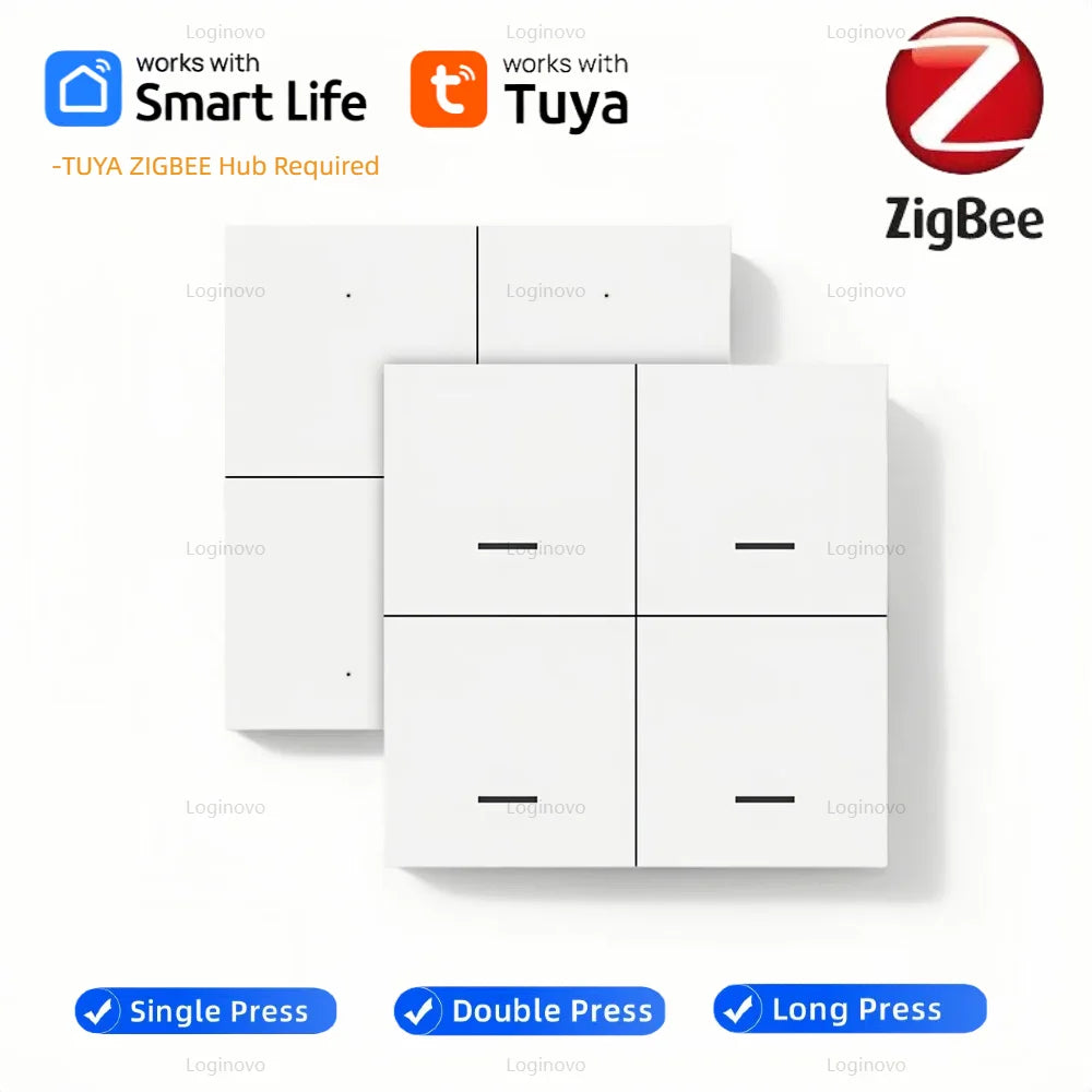 ZigBee Tuya Scene Switch 4Gang Push Button Controller Smart Home Automation Battery Powered Scenario for Smart Life Devices