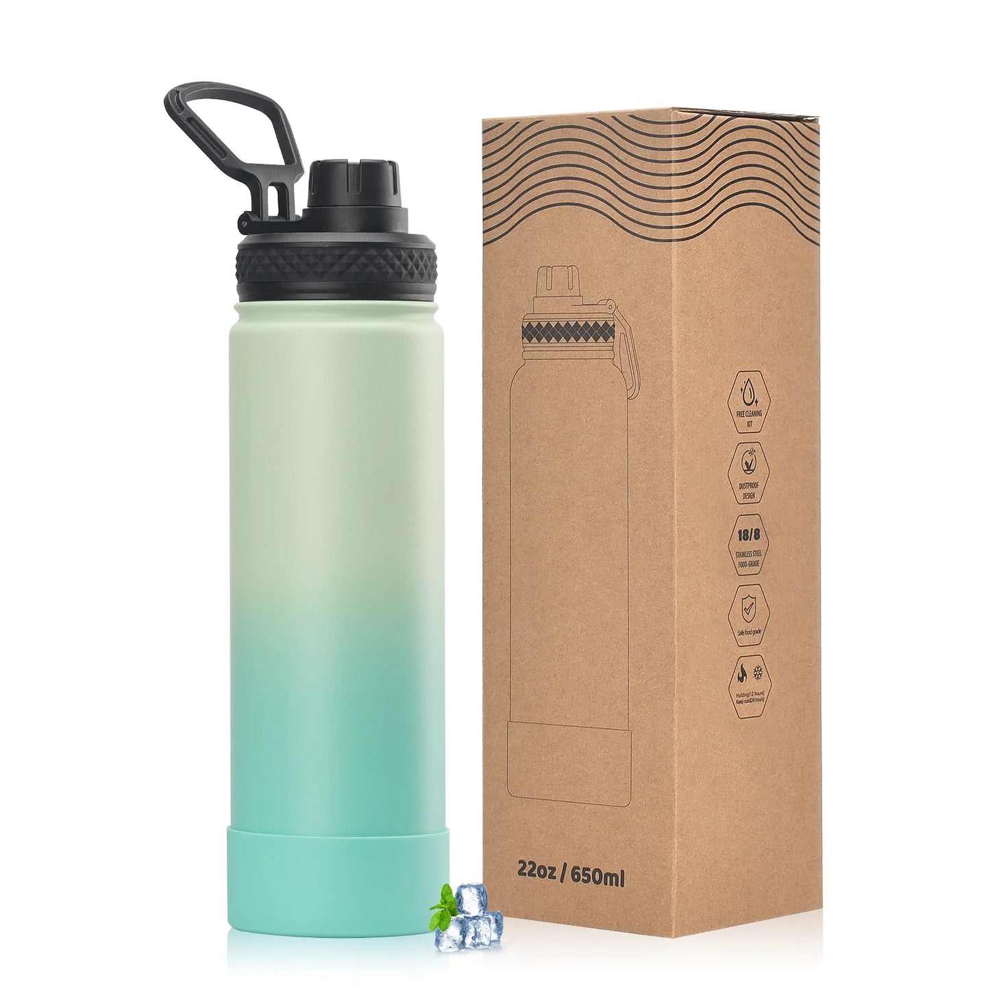 WATERSY 650ml Double Wall Thermal Bottle Stainless Steel Insulated Bottle with Handle Sports Water Bottle Vacuum Flask Keep Cold