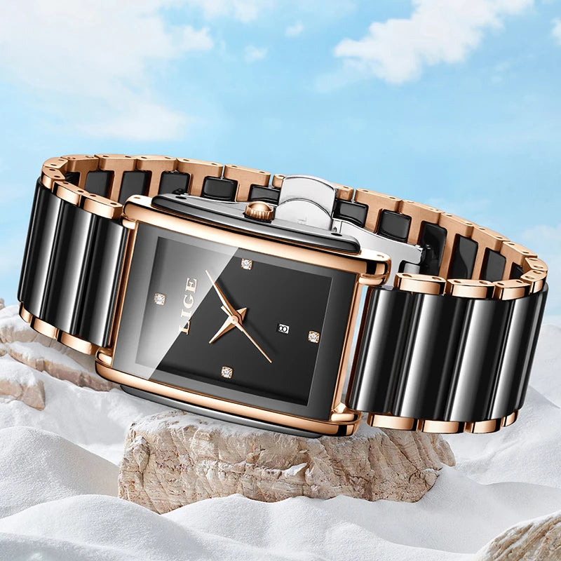 LIGE Creative Square Watch For Women Fashion Elegant Women's Bracelet Watch Stainless Steel Waterproof Date Quartz Wristwatches