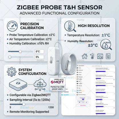 Zigbee 3.0 Temperature Humidity Sensor With External Temp Probe Smart Thermo Hygrometer For Plants Aquarium Freezer Need Gateway