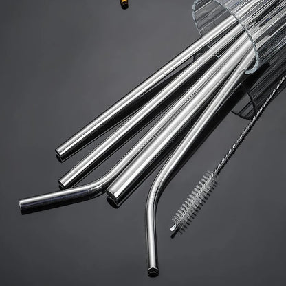 11Pcs Reusable Black Straw Set 304 Stainless Steel Straw Straight Bent Drinking Straw With Cleaning Brush Home Bar Accessory