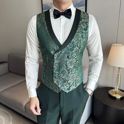 Spring 2025 Men's British Style Business Casual Three-Piece Suit Vest Trousers High-Density Jacquard Wedding Dress