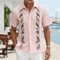 Men's Light Blue Geometric Ethnic Pattern Short Sleeve Shirt, Retro Bohemian Design, Casual Spring Summer Wear