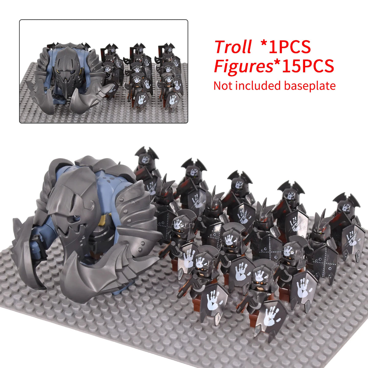 Giant Troll Monster 20Pcs Armored Orc Infantry Figures Medieval Army Building Bricks, Removable Shield Scene Collectible Toy﻿﻿