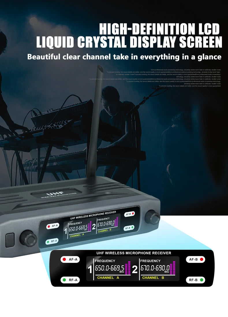 Wireless Microphone Handheld Dual Channels UHF Fixed Frequency Dynamic Mic For Karaoke Wedding Party Band Church Show