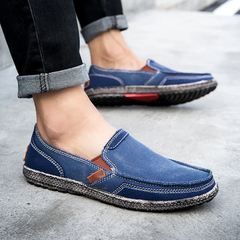 Fashion Breathable Canvas Shoes Loafers New Men Shoes Vintage Male Casual Shoes Flats Comfortable Washed Denim Lazy Loafers