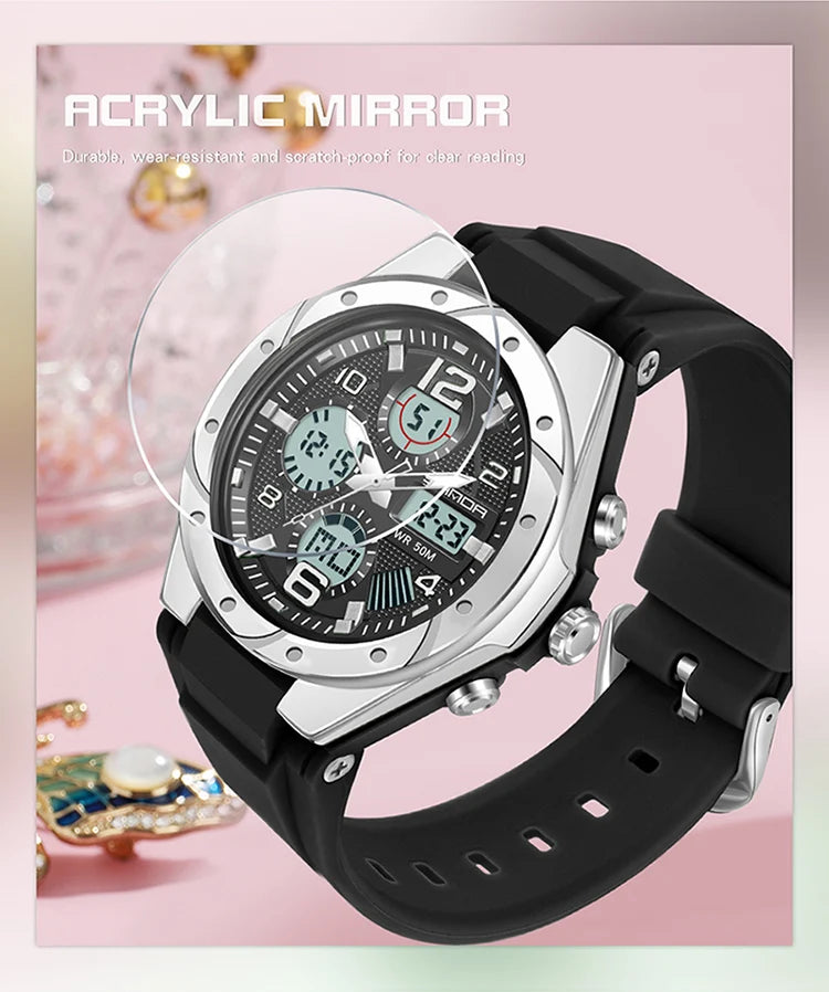 SANDA Luxury Ms LED Digital Sport Watch Fashion Casual Gold Wrist Watch Women Girl Military Waterproof Quartz Wristwatches 6062
