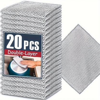 20-5pcs Thickened Steel Wire Cleaning Cloth Non-Scratch Double-layer Iron Microfiber Mesh Dishrag Washing Pot Rags Kitchen Towel