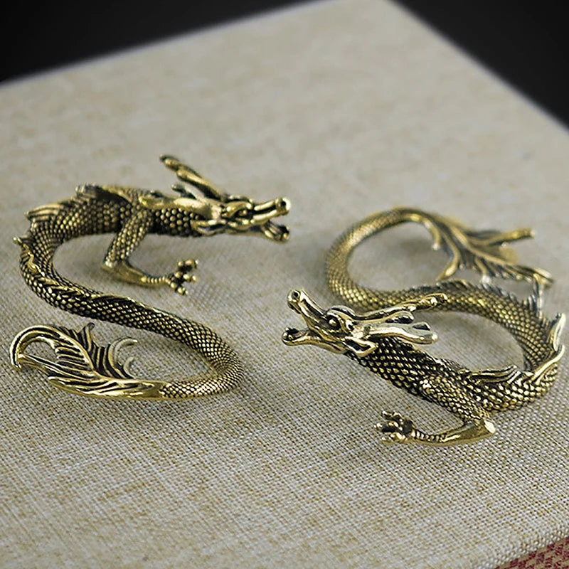 Chinese Beast Dragon Statue Bronze Figurine Ornaments Antique Copper Mythical Animal Miniature Home Decoration Crafts Collection
