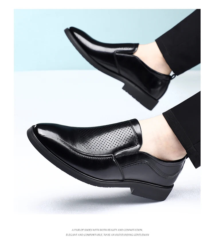 Men's Summer Breathable Comfortable Loafers British Business Formal Derby Shoes Hollow out Design Leather Shoes for Men-SJ2501-1
