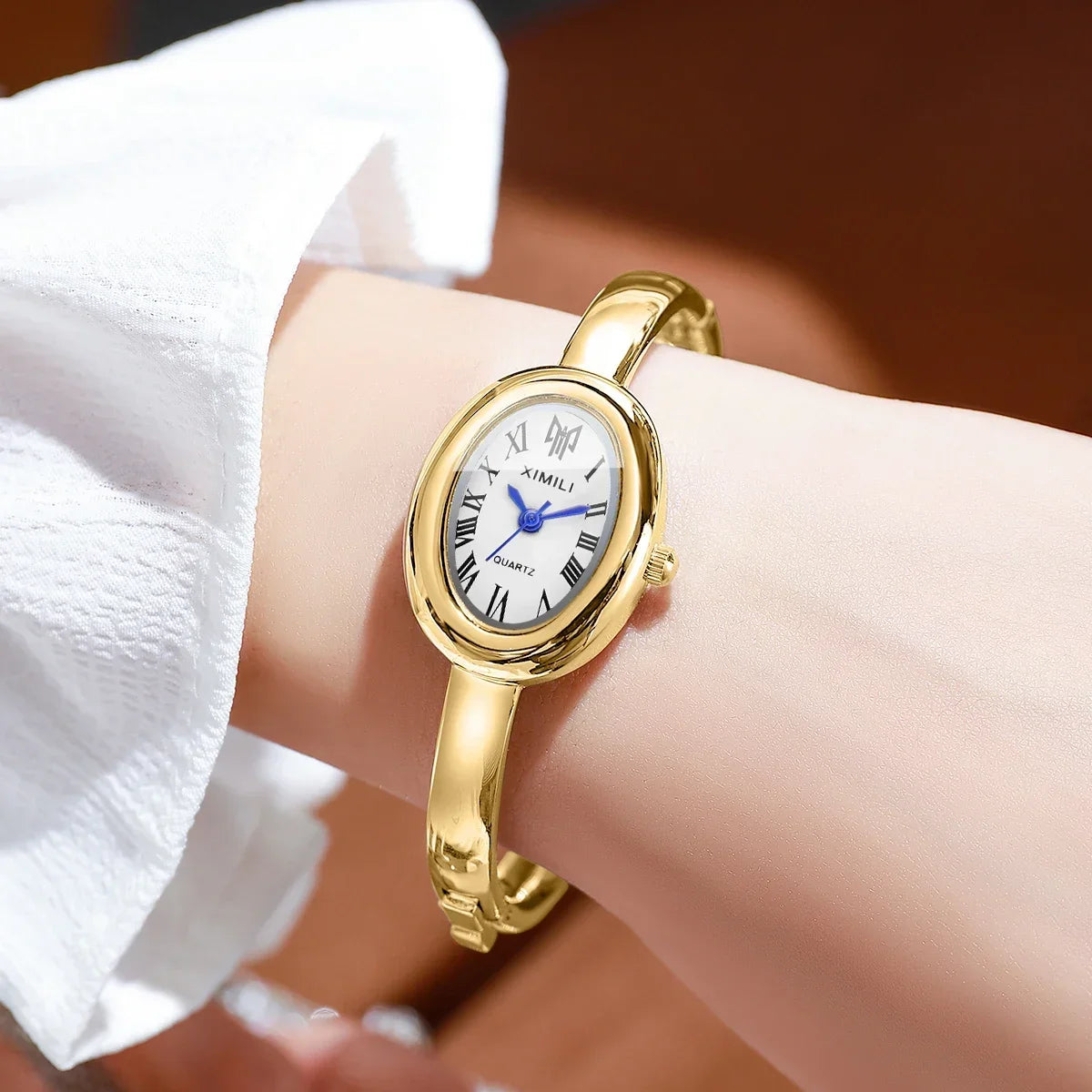 2PCS Elegant Oval Roma Dial Women Quartz Watches Set Fashion Bracelet Bangle Ladies Wristwatch Reloj Mujer Girls（Without Box）